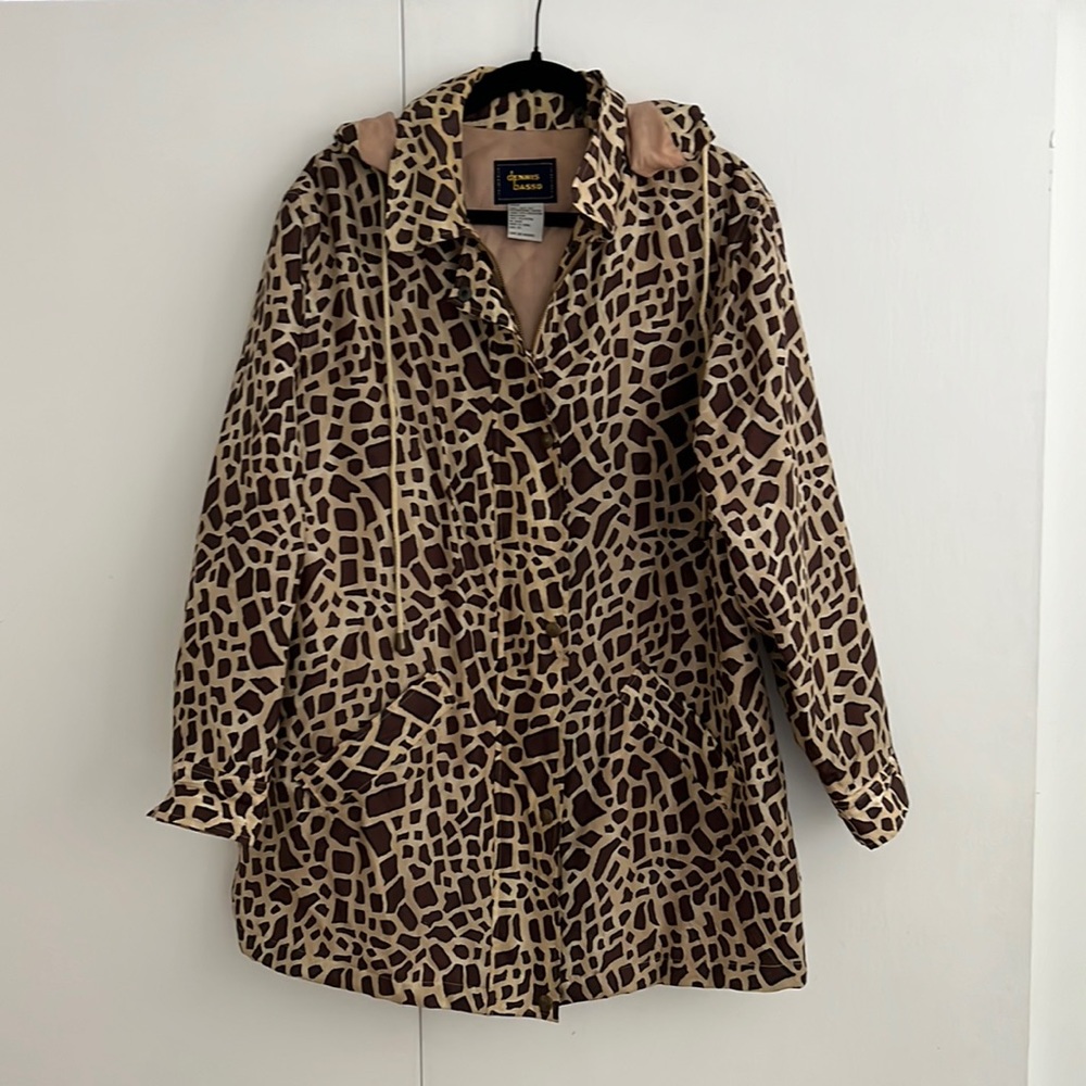 Dennis Basso Giraffe Print Coated Silk Jacket Windbreaker
